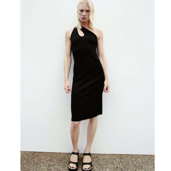 BLOGGER'S FAVE! Zara Black Cut Out One Shoulder Midi Dress Sz S NWT - Picture 10 of 14